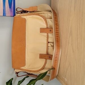 Francesco Biasia Leather Nylon and Canvas Crossbody Bag in Deep Cream & Cognac